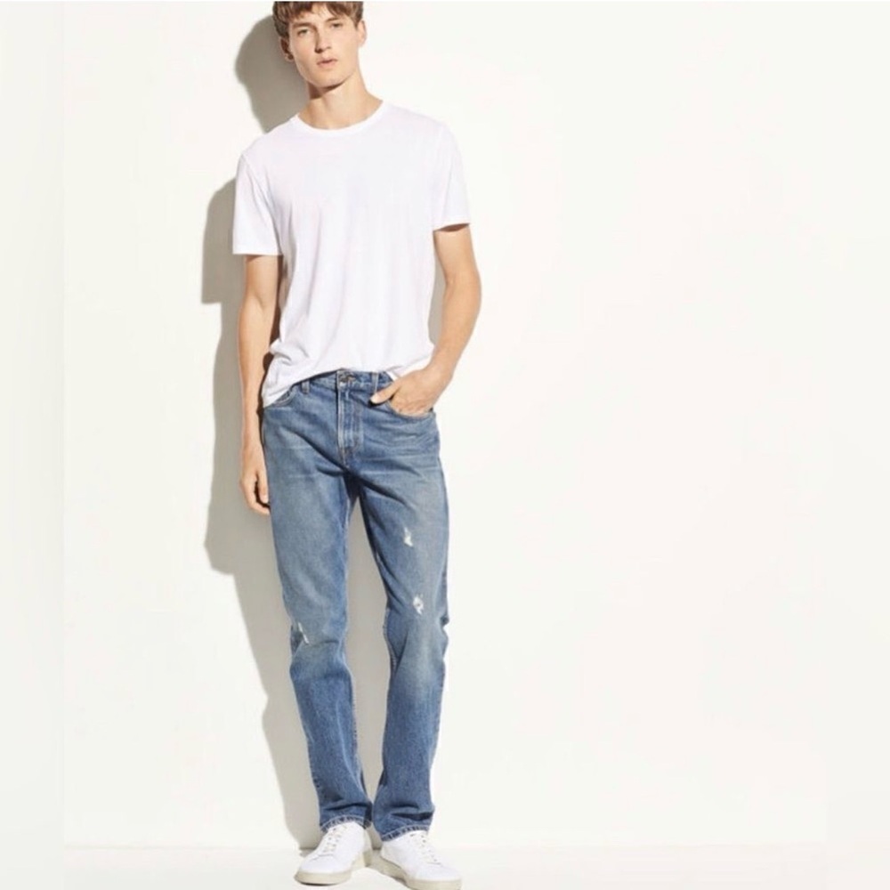 Vince Men’s DM01 Straight Leg Distressed Jeans Light Wash 31x33 NWT